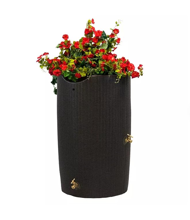 Black 50-Gallon Rain Barrel with Planter Top B204181