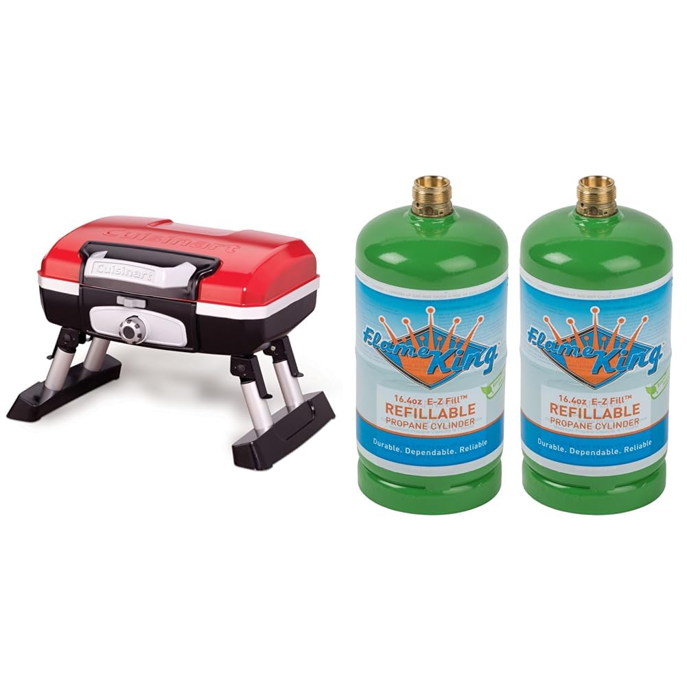 Portable Tabletop Propane Gas Grill & Refillable 1LB Propane Cylinder Tank U32225
