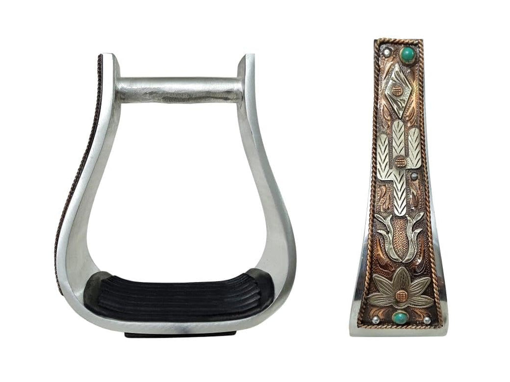 5" Aluminum Antique Copper Engraved Western Saddle Stirrups N3082