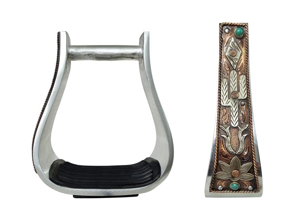 5" Aluminum Antique Copper Engraved Western Saddle Stirrups N3082