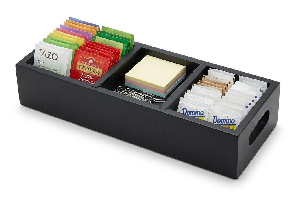 Matte Black Wood 3 Compartment Organizer Tray I81853