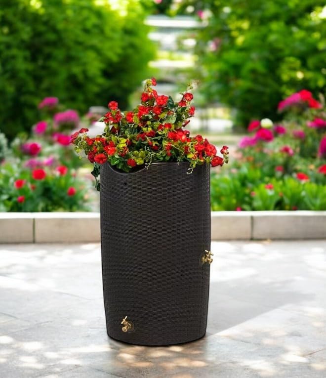 Black 50-Gallon Rain Barrel with Planter Top B204181