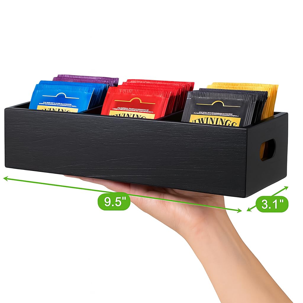Matte Black Wood 3 Compartment Organizer Tray I81853