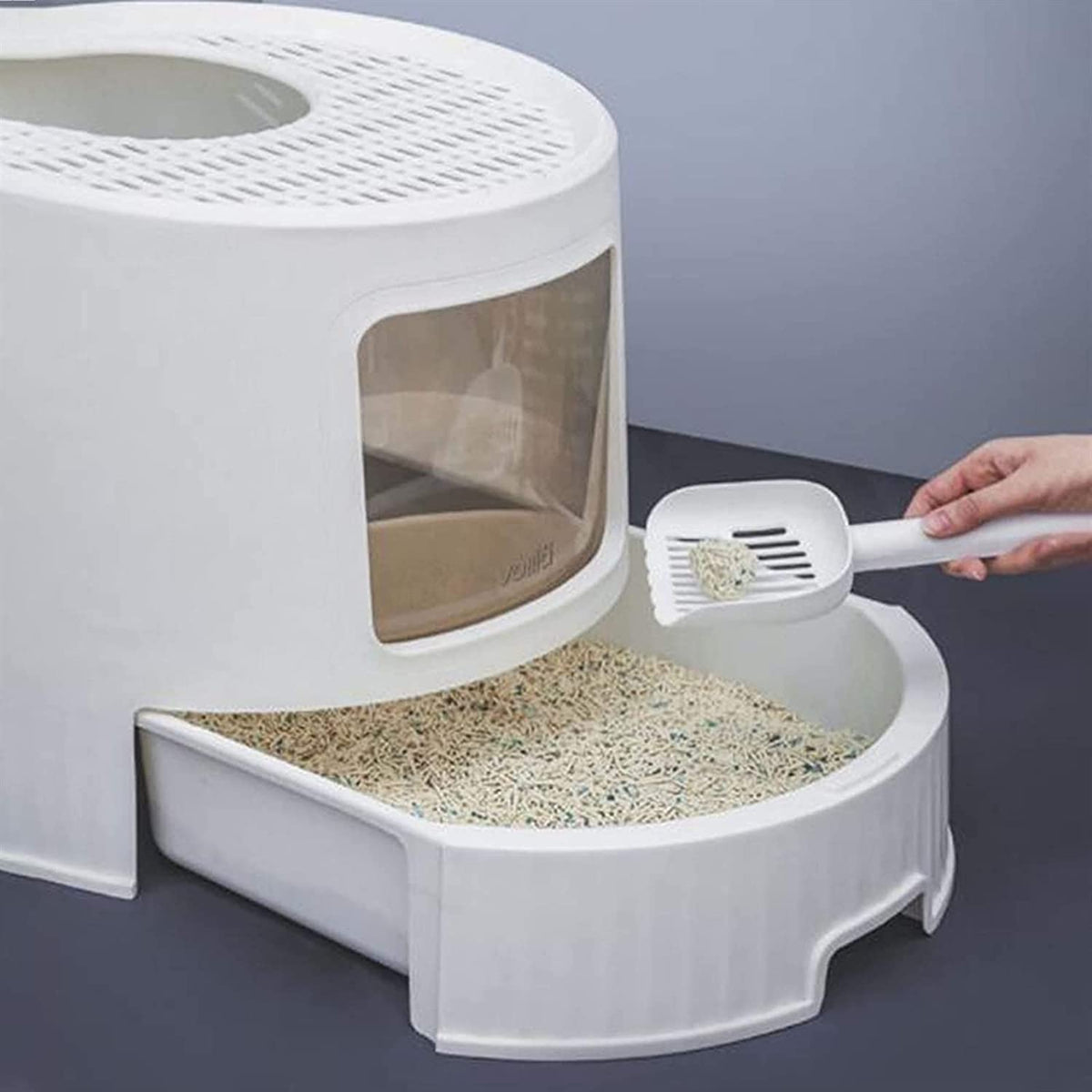 Large White Cat Litter Box with Lid S23414