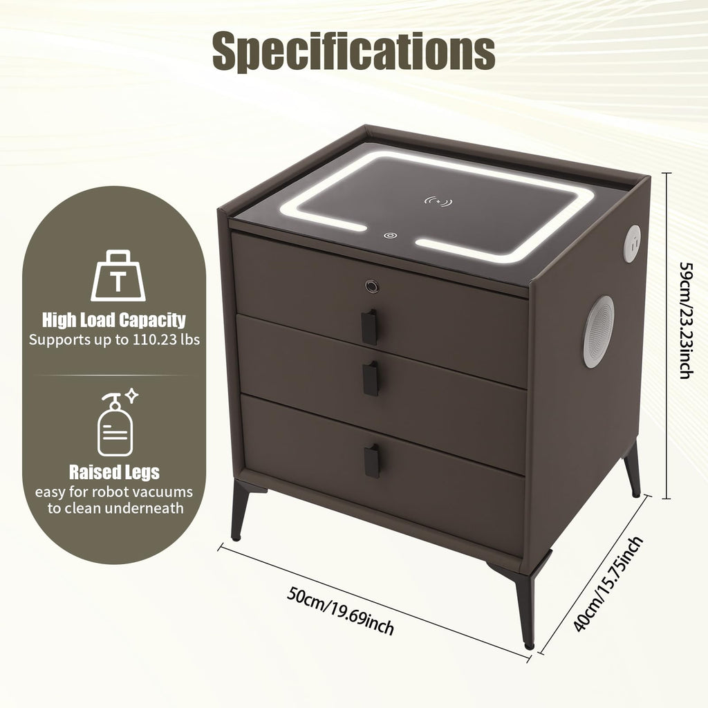 Dark Grey 3-Drawer Nightstand with Charging Station X169514