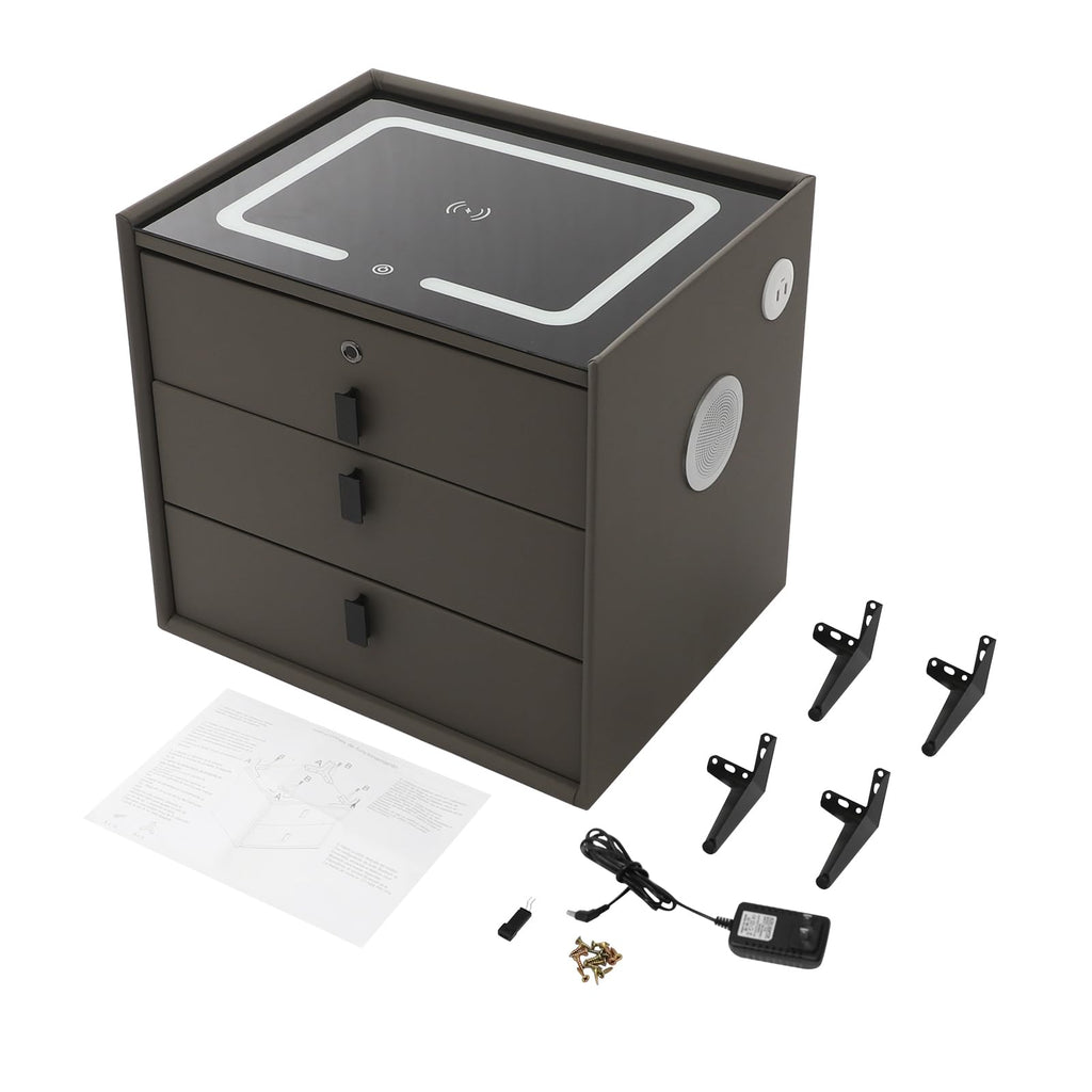Dark Grey 3-Drawer Nightstand with Charging Station X169514