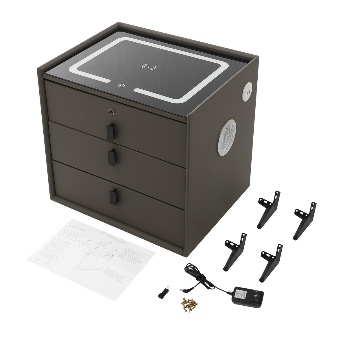 Dark Grey 3-Drawer Nightstand with Charging Station X169514