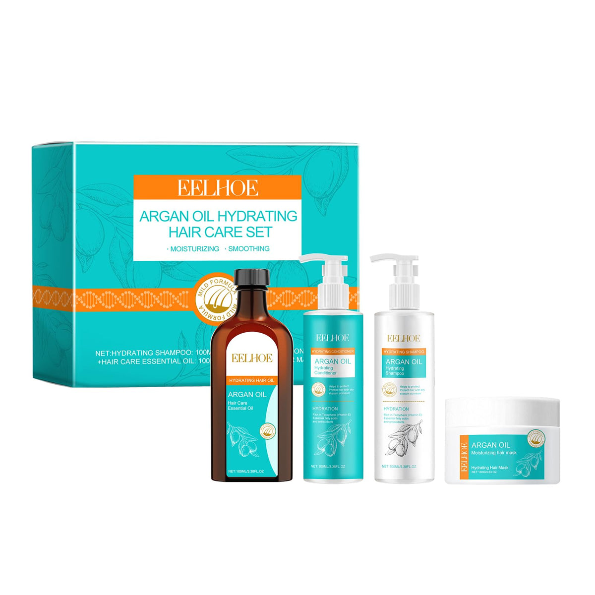 Argan Oil Hydrating Shampoo Conditioner Oil and Mask Hair Care Set U629