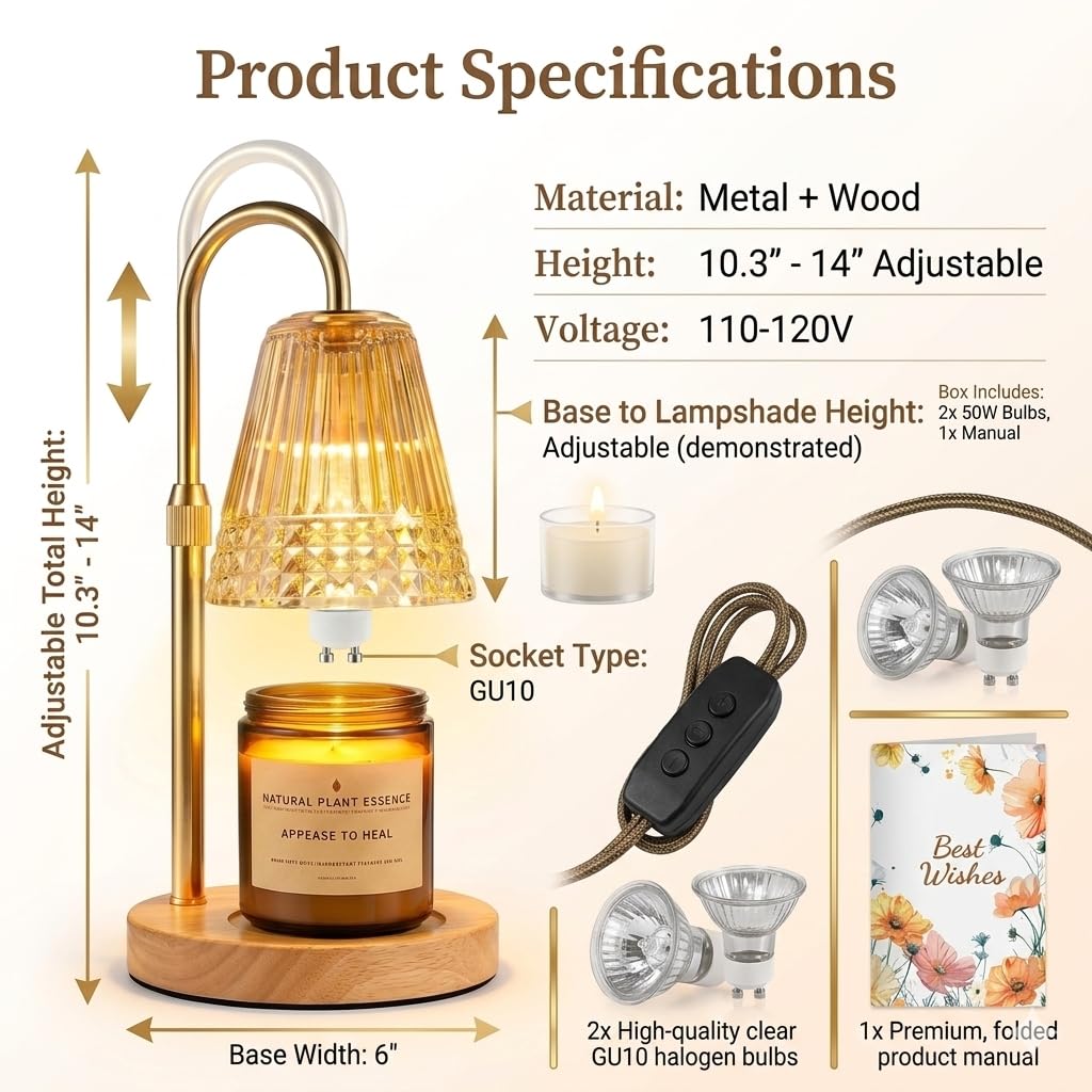Dimmable Height Adjustable Candle Warmer Lamp with Timer X228