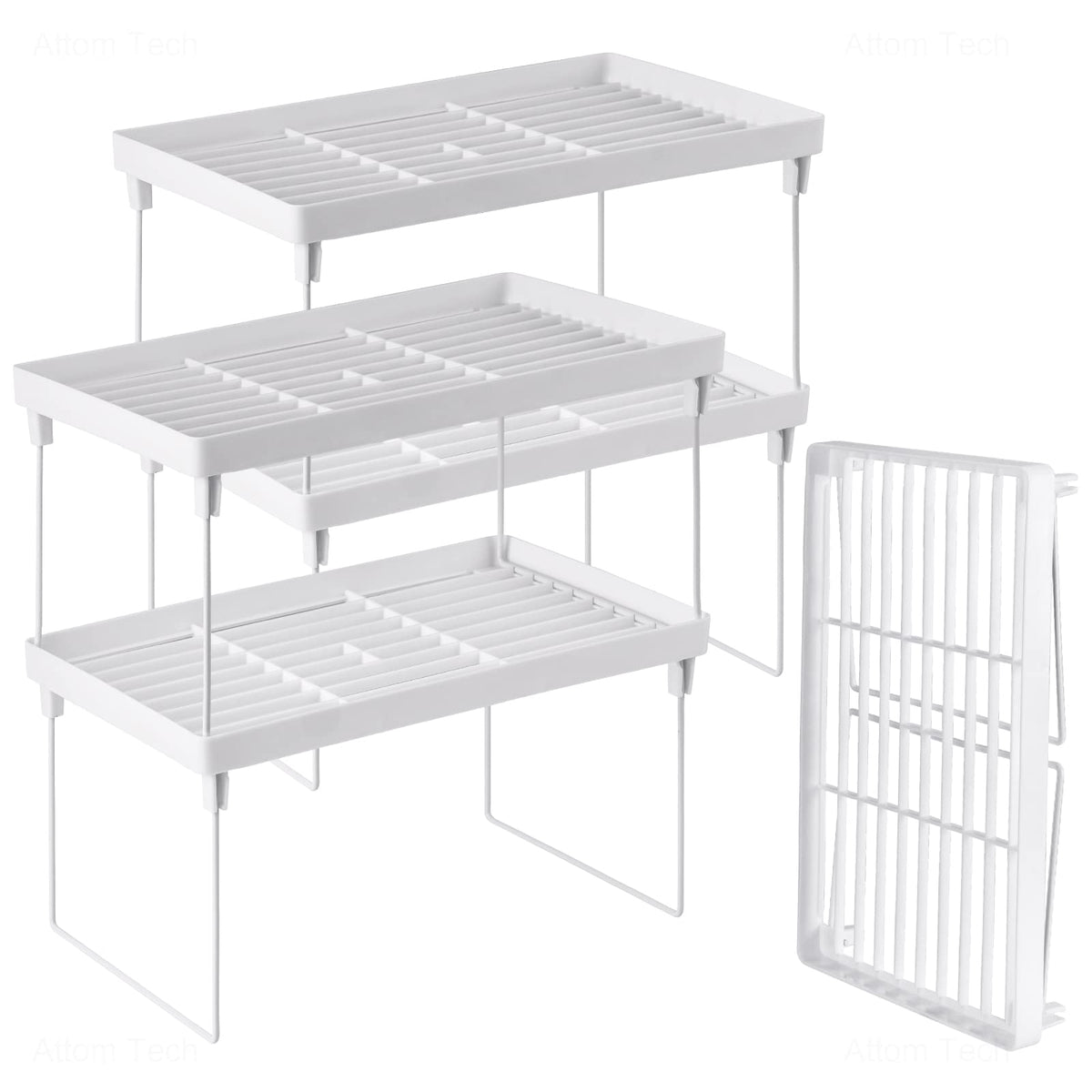 4-Pack Stackable Plastic Kitchen Storage Shelf Foldable Rack White E136866