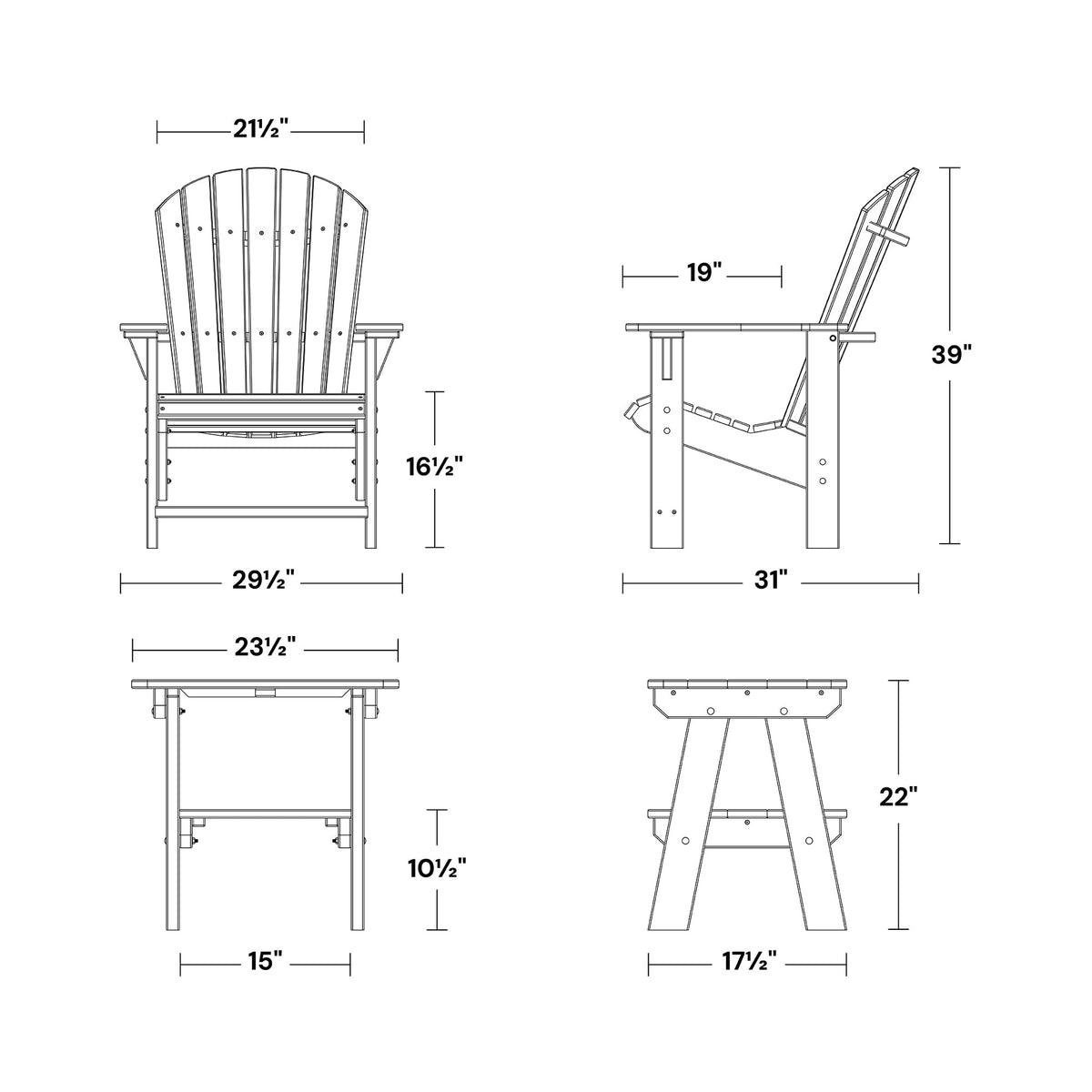 Patriot Blue 3-Piece Upright Adirondack Chair Set with Side Table B7814