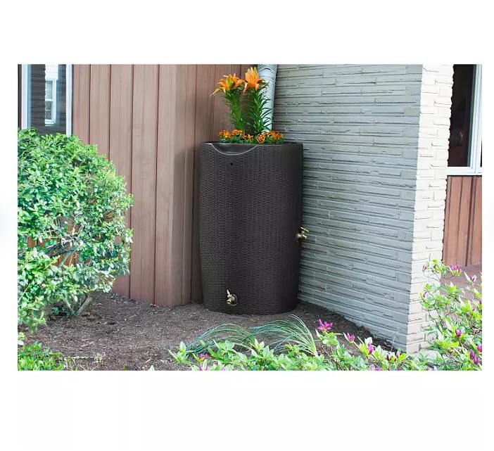 Black 50-Gallon Rain Barrel with Planter Top B204181