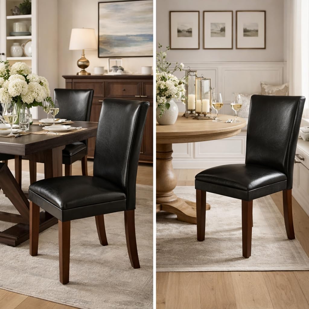 Black Faux Leather Upholstered Dining Chair Set of 2 J1749