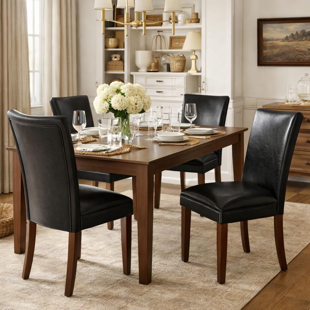 Black Faux Leather Upholstered Dining Chair Set of 2 J1749