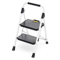 2 Step White Folding Ladder with Anti-Slip Pedals V37132
