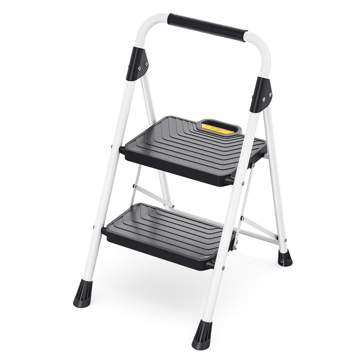 2 Step White Folding Ladder with Anti-Slip Pedals V37132