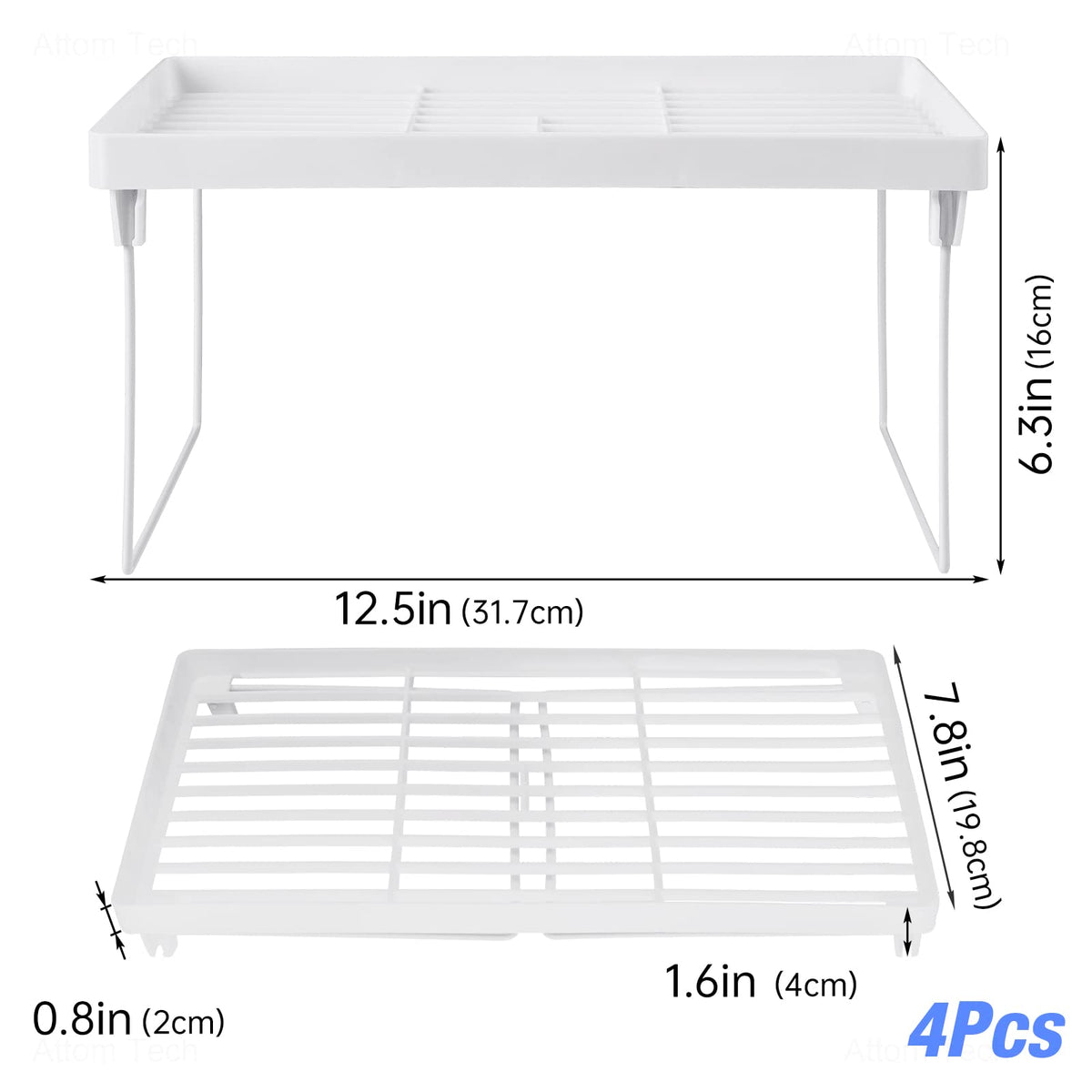 4-Pack Stackable Plastic Kitchen Storage Shelf Foldable Rack White E136866