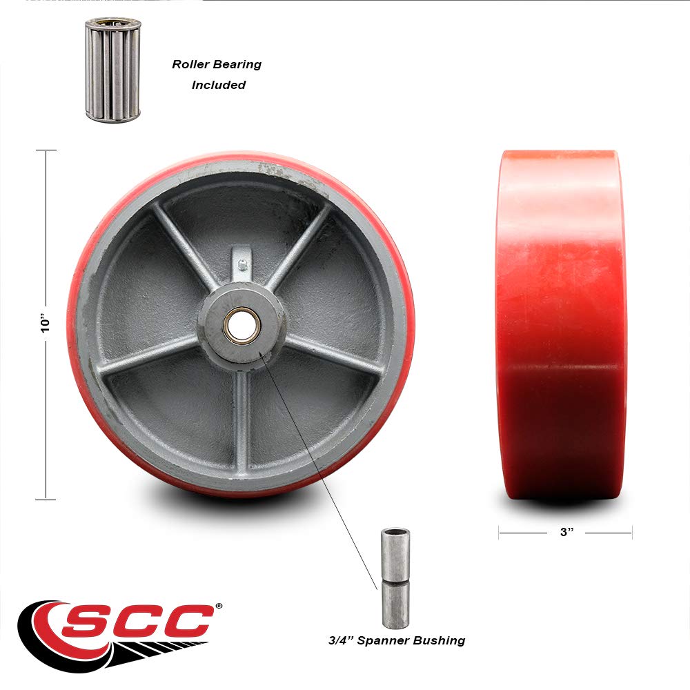 Red Poly on Cast Iron Wheel with Roller Bearing B307079