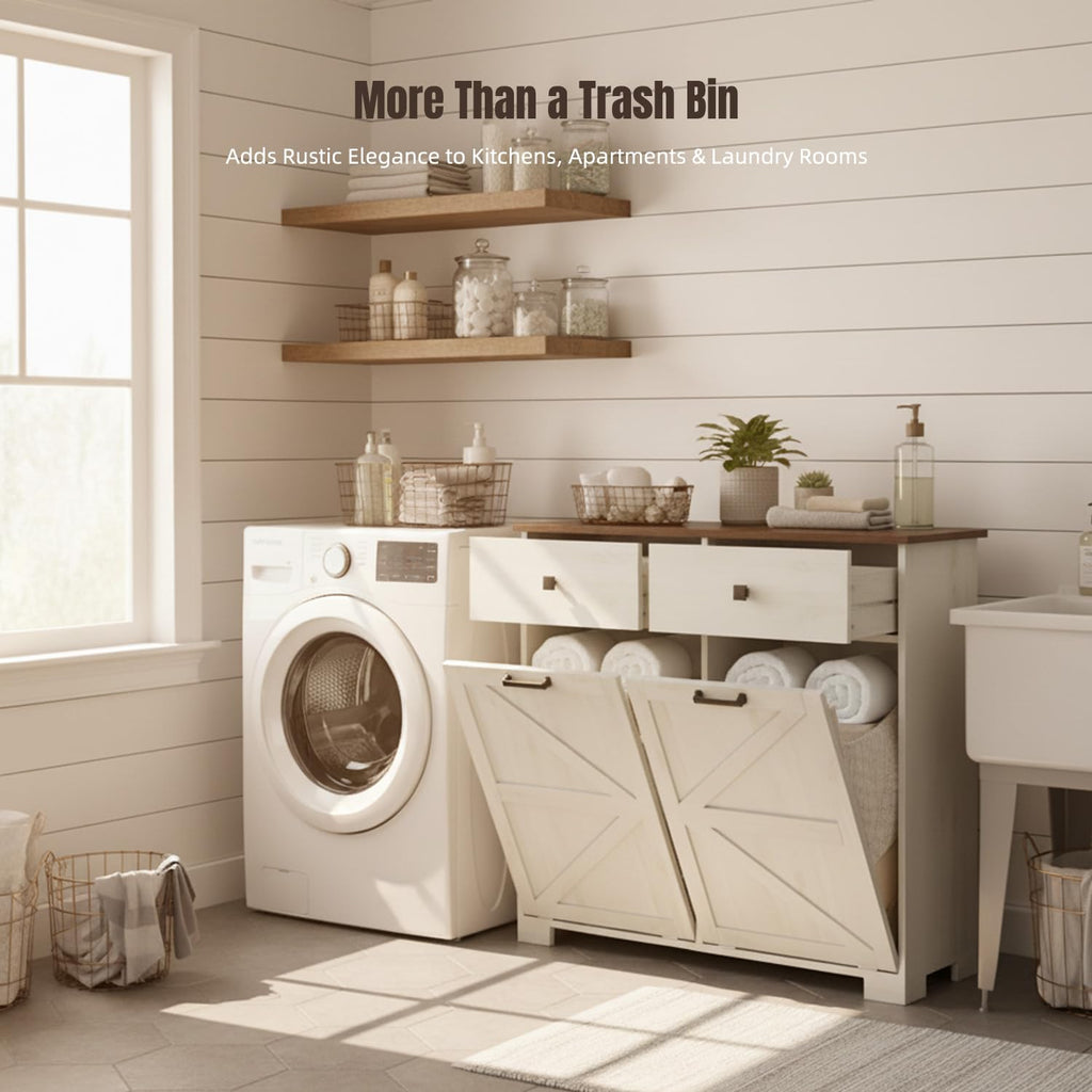 White Tilt Out Trash Can Cabinet R27172