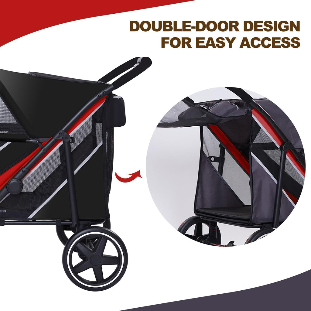 4 Wheel Foldable Dog Stroller with Mesh & Sunroof N739