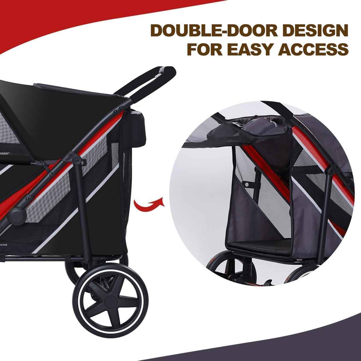 4 Wheel Foldable Dog Stroller with Mesh & Sunroof N739