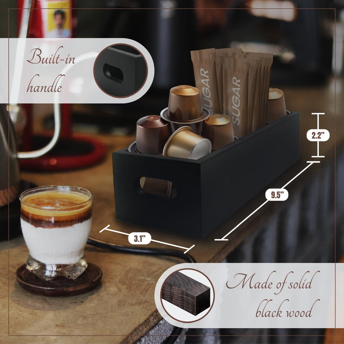 Matte Black Wood 3 Compartment Organizer Tray I81853