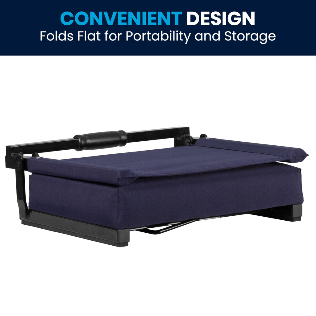 Portable Folding Padded Stadium Chair with Carrying Handle, Navy L8202