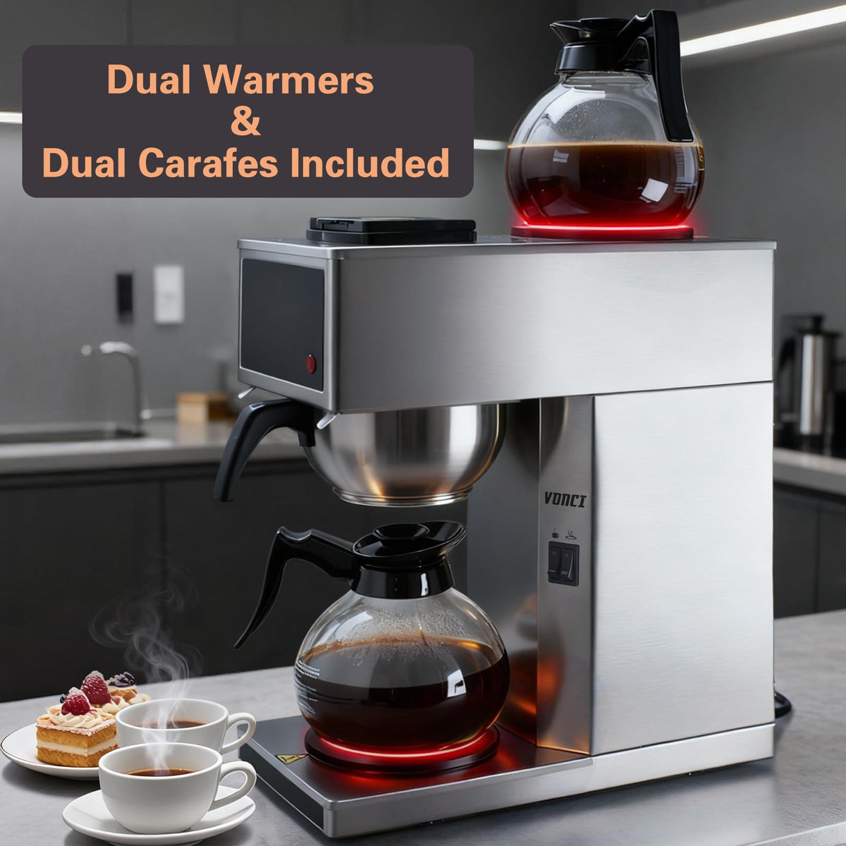 12-Cup Commercial Drip Coffee Maker with 2 Carafes T765