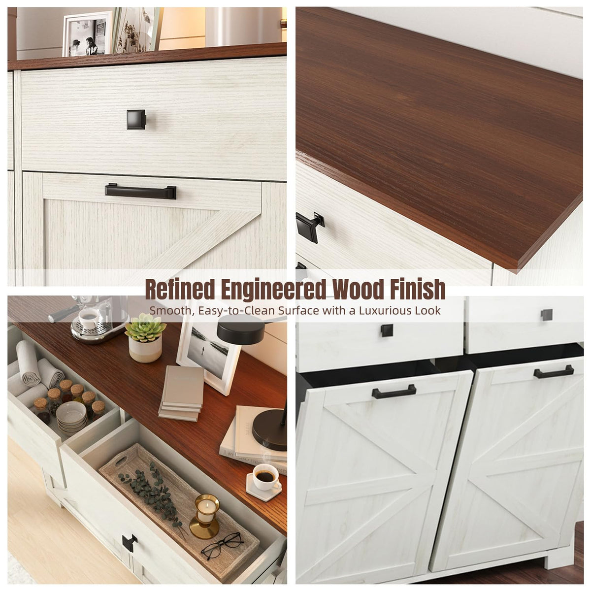 White Tilt Out Trash Can Cabinet R27172