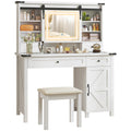 White Vanity Desk with Mirror, LED Lights, Stool J175