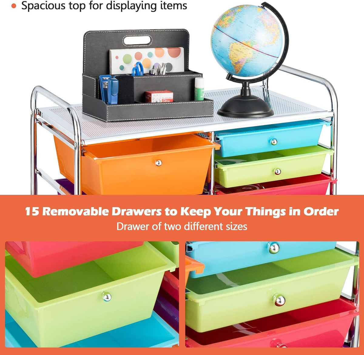 15 Drawer Rolling Storage Cart with Lockable Wheels Y99358