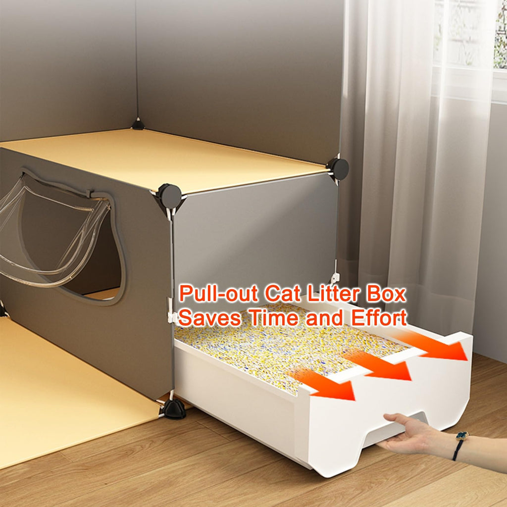 Large 3-Tier Detachable Metal Wire Cat Kennel with Litter Box and Hammock Y47852