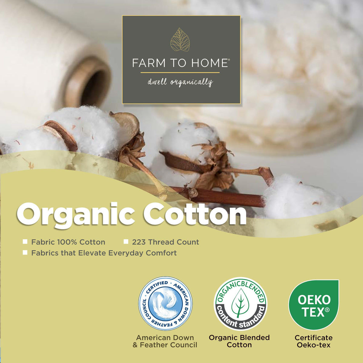 Feather and Down Pillows, 100% Organic Cotton Cover N250631