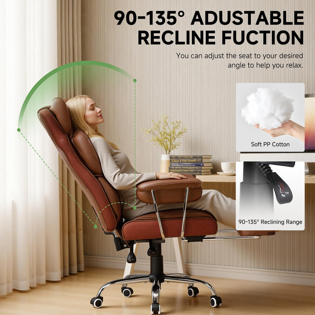 Big and Tall High Back Leather Office Chair with Footrest X81955
