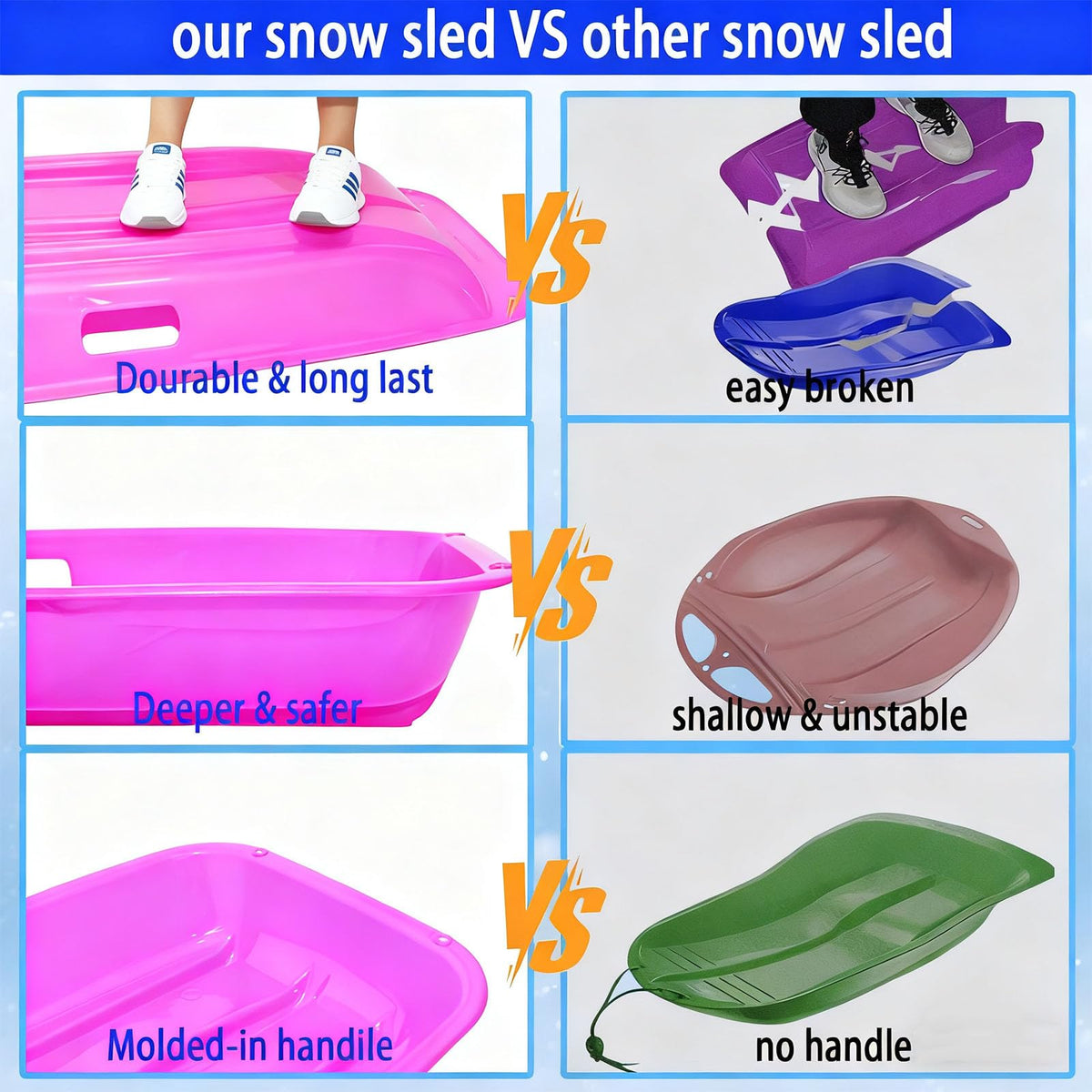 Snow Sled with Pull Rope & Handles 35 Inch M400