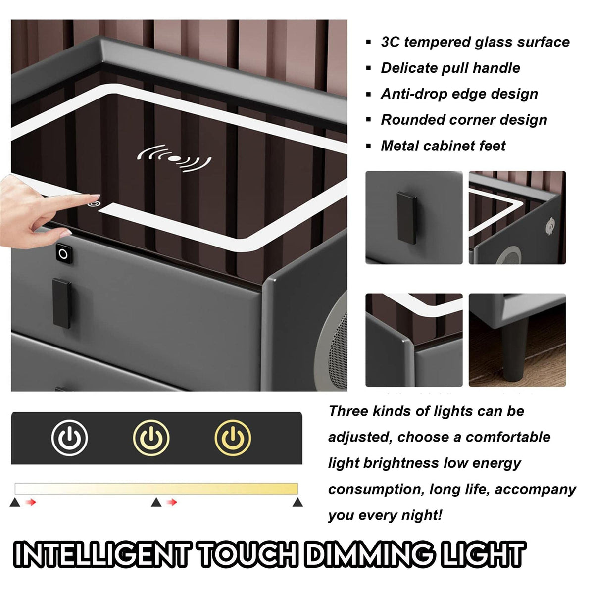 3-Color LED Nightstand with Wireless Charging Station and USB J2911