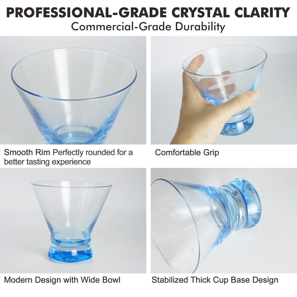 Multi Colored Stemless Martini Glasses Set of 6 R628