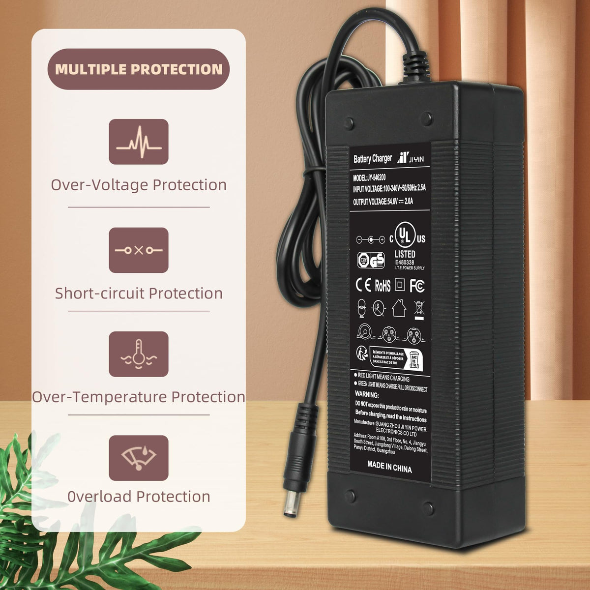 54.6V 2A Lithium Battery Charger with 5 Adapter Plugs D630