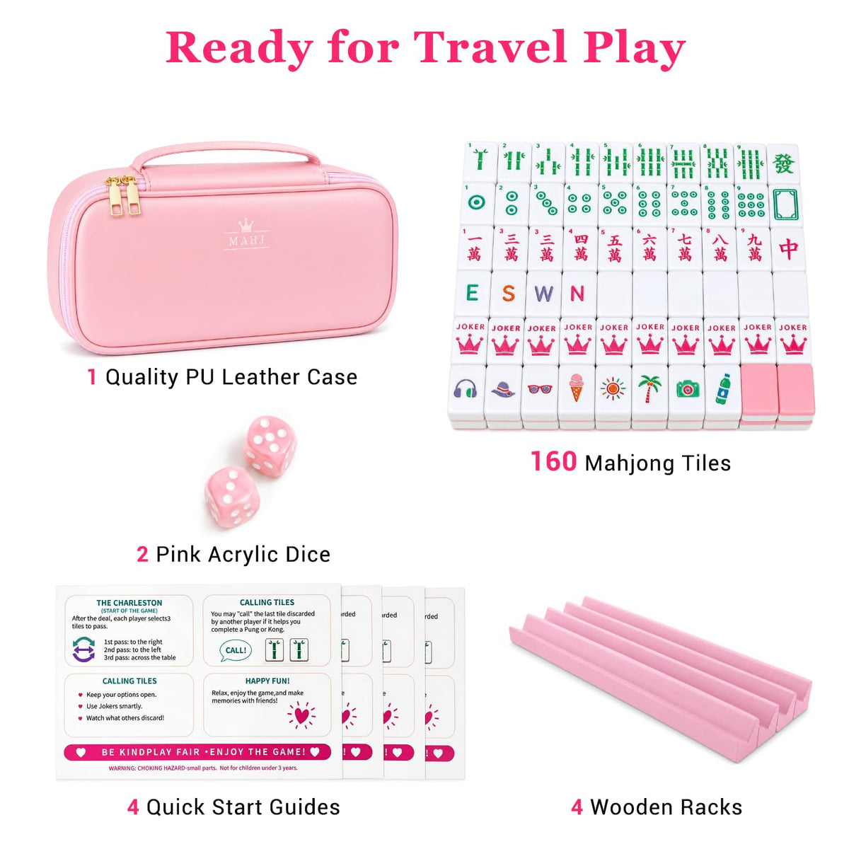 Pink Mini Travel Mahjong Tile Set with Racks and Bag G47350