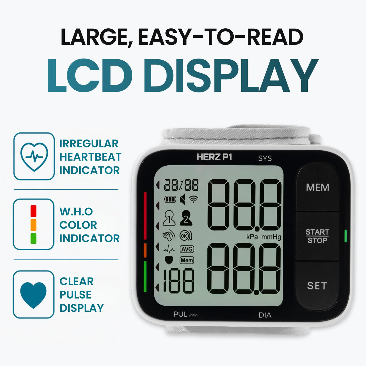 Wrist Blood Pressure Monitor with Large LCD Display and Adjustable Cuff U9357