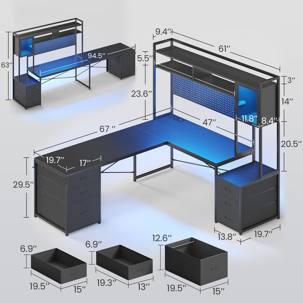 L Shaped Gaming Desk with 6 Drawers X789742
