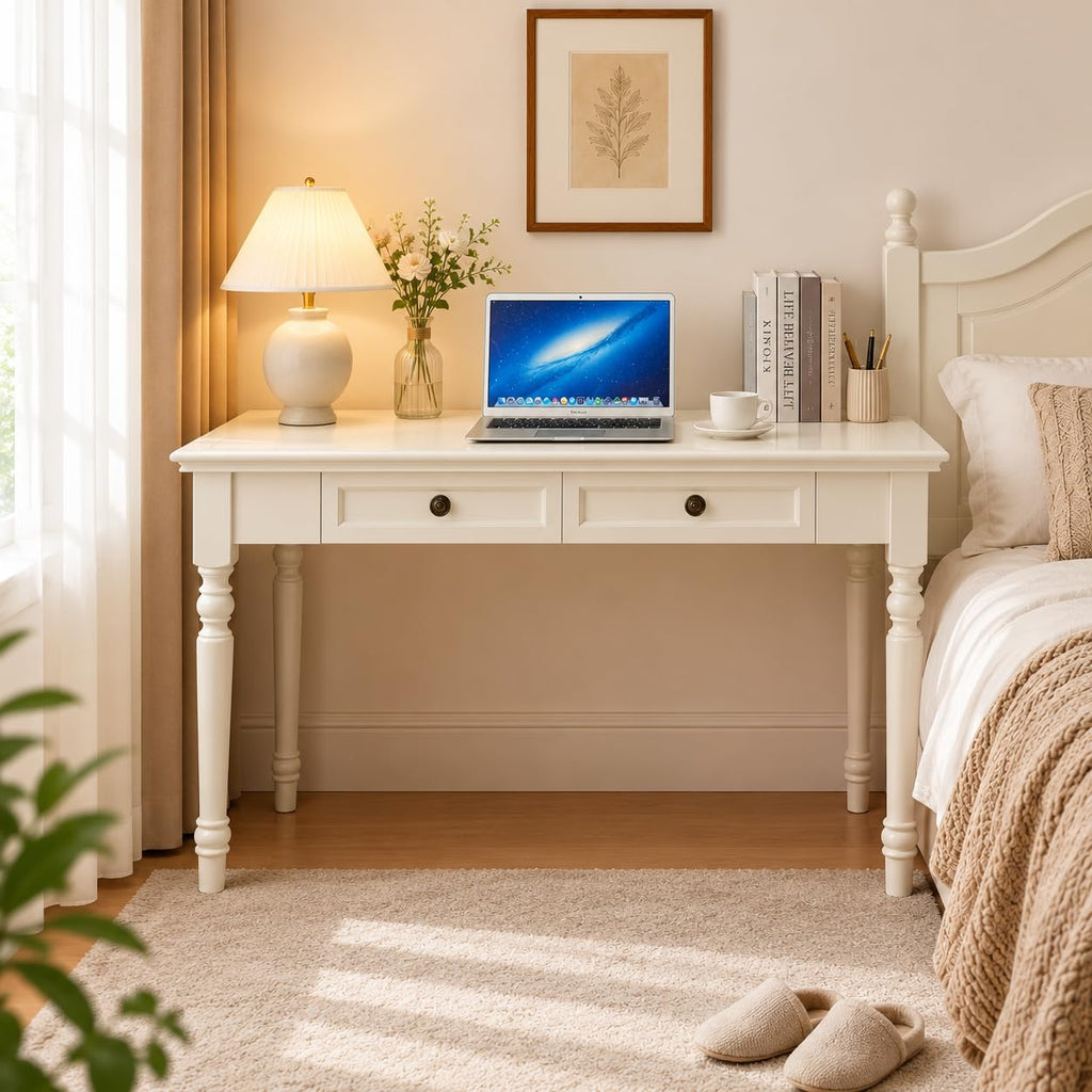 White Writing Desk with Drawers L7636