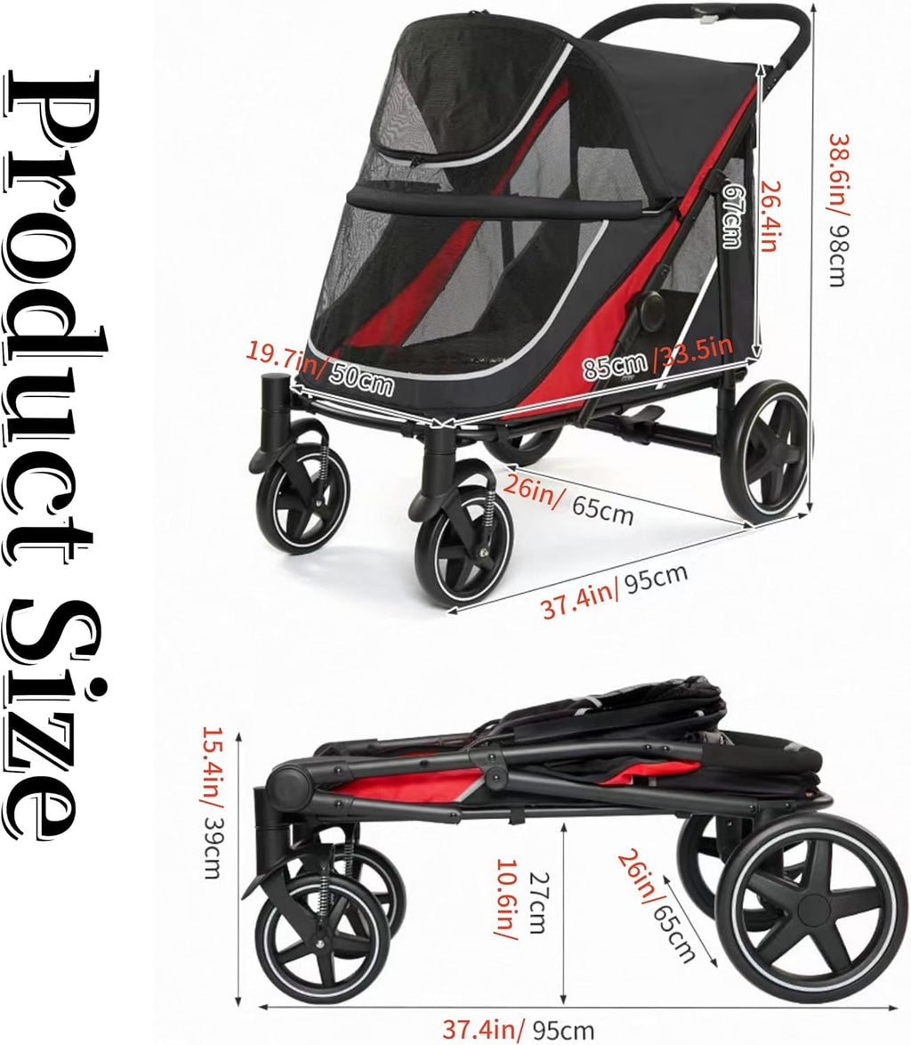 4 Wheel Foldable Dog Stroller with Mesh & Sunroof N739