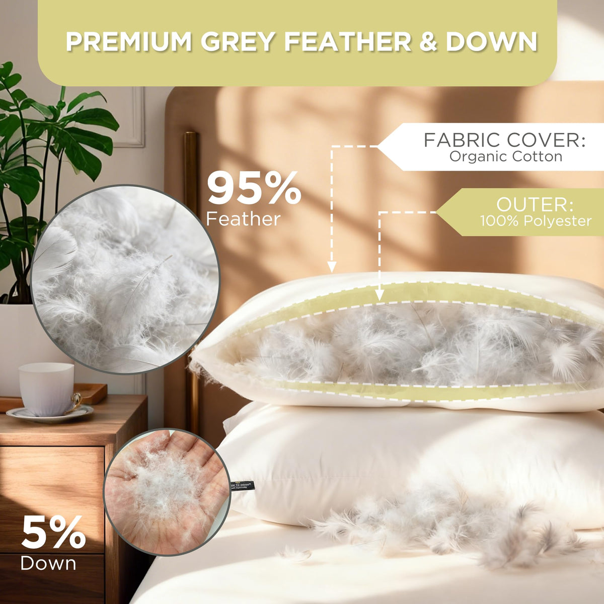 Feather and Down Pillows, 100% Organic Cotton Cover N250631