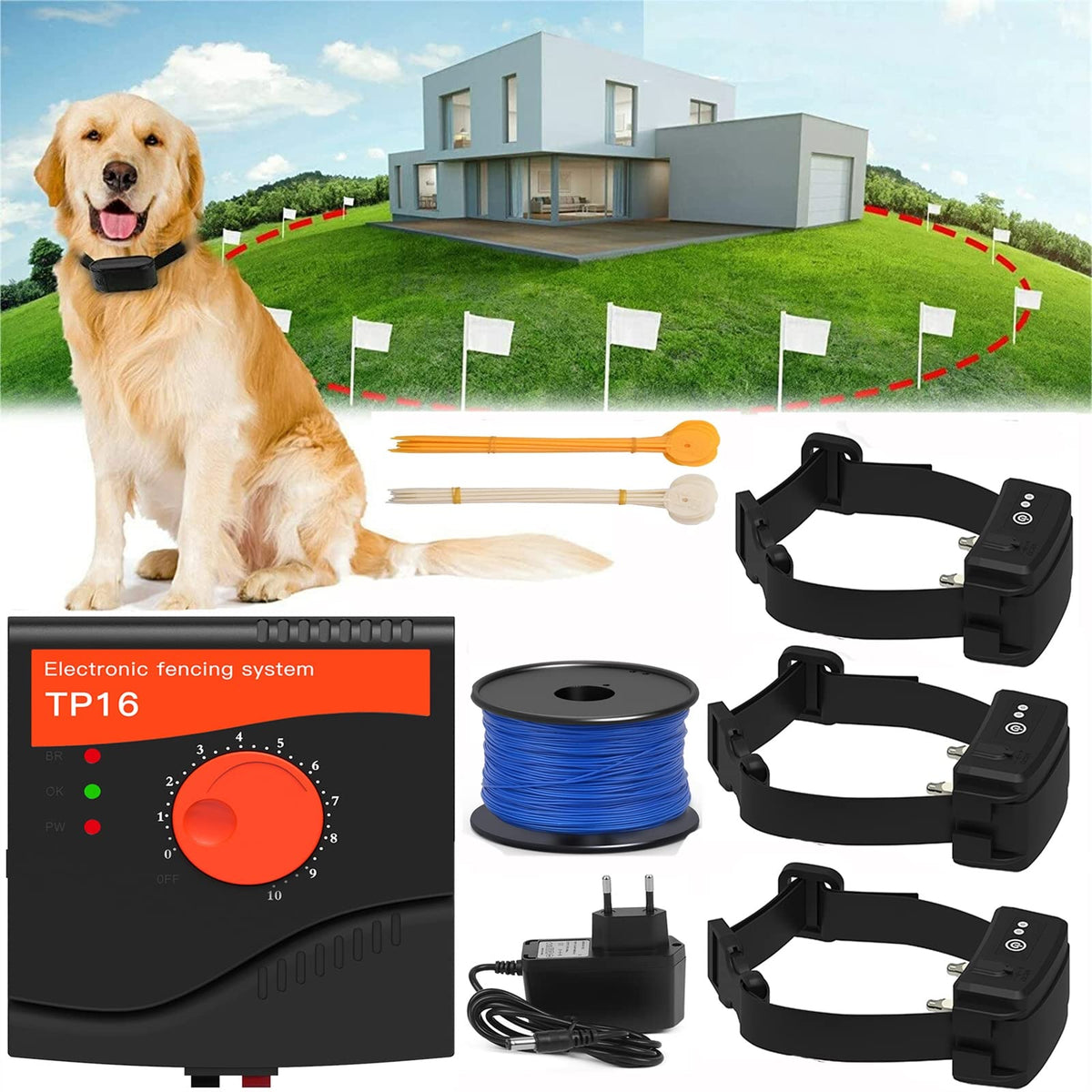 Electric Dog Fence, 984 Ft Wire, IP66 Waterproof Receiver E778
