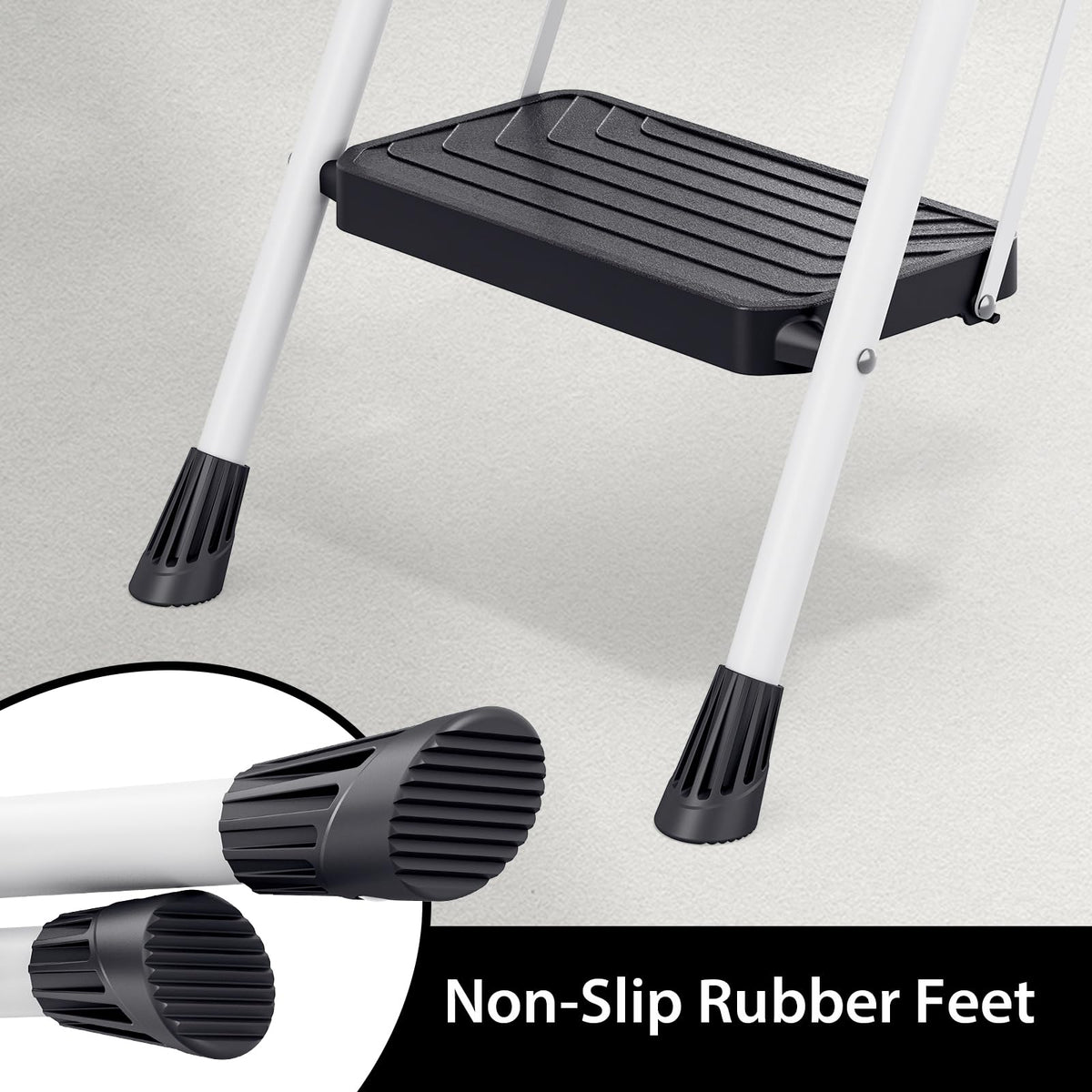 2 Step White Folding Ladder with Anti-Slip Pedals V37132
