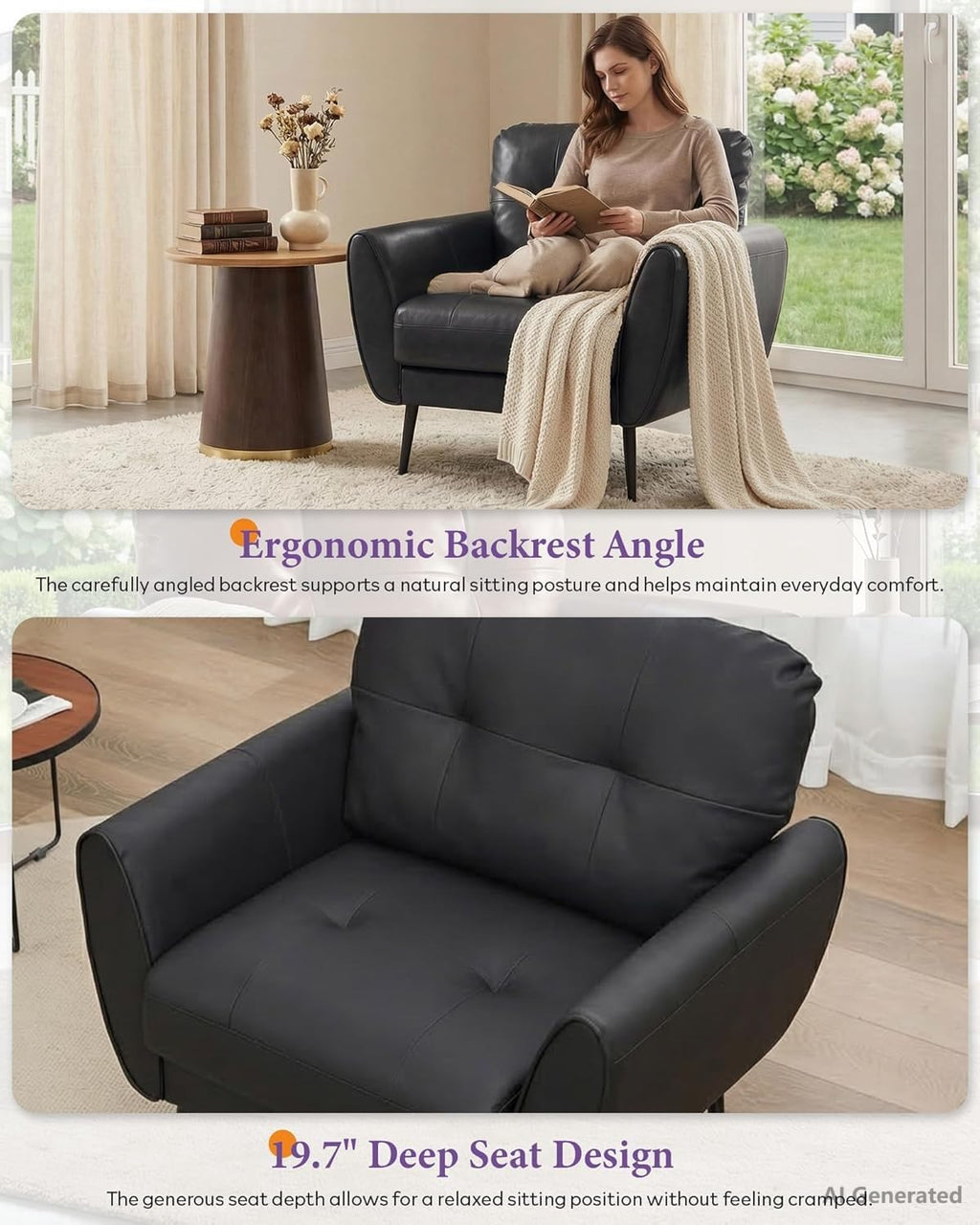 Black Leather Tufted Accent Chair U805