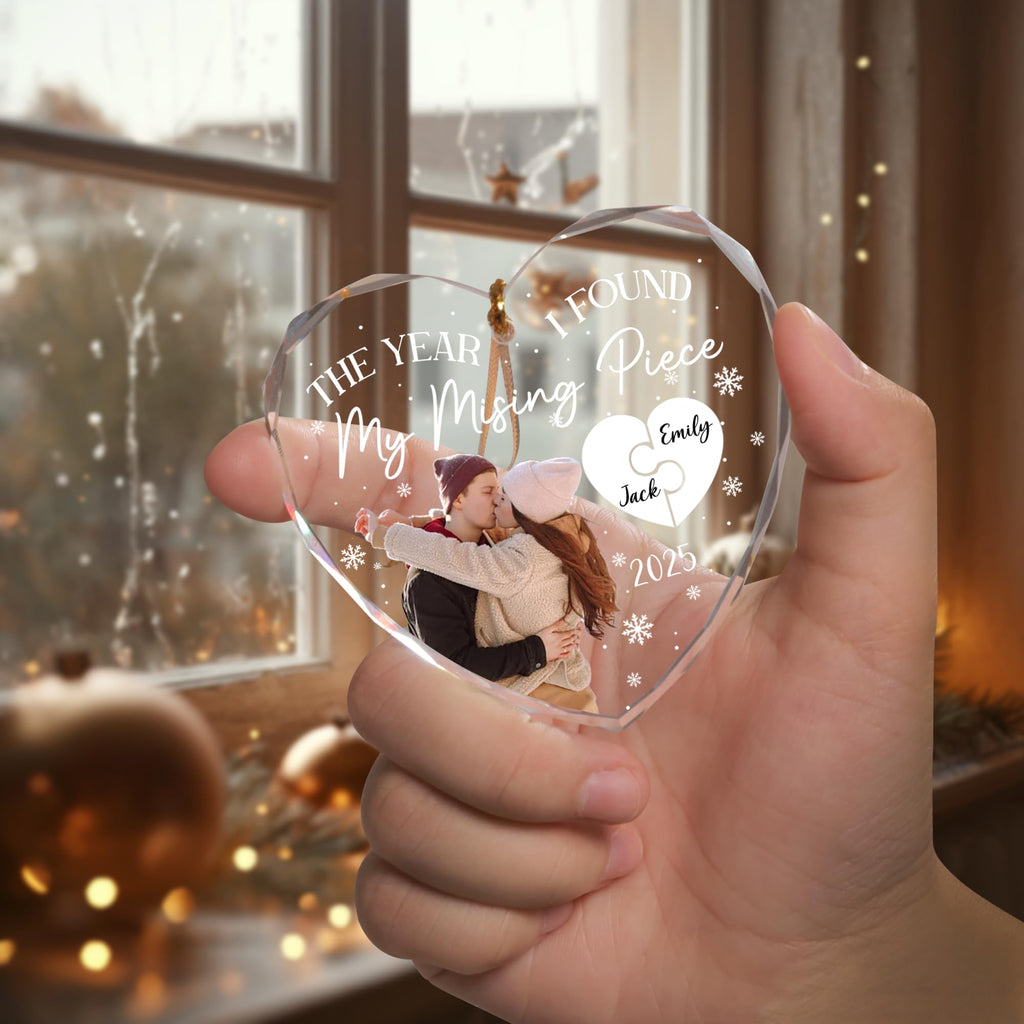 Personalized Couple Heart Glass Ornament Y698