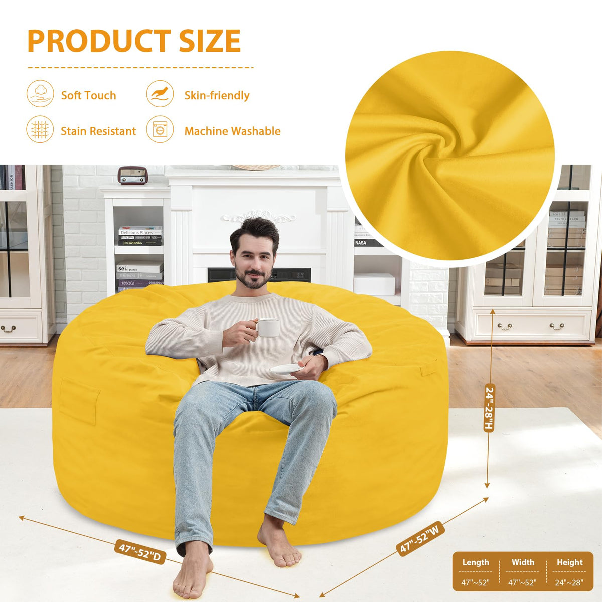 5FT Memory Foam Bean Bag Chair with Dutch Velvet Cover J444