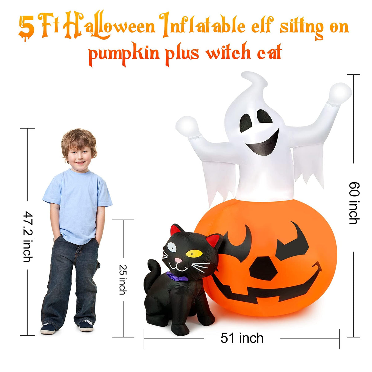 5 FT Halloween Inflatables Outdoor Ghost Pumpkin Black Cat Decor H139